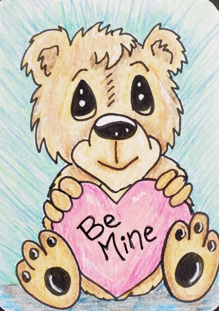 cute teddy bear drawing with heart