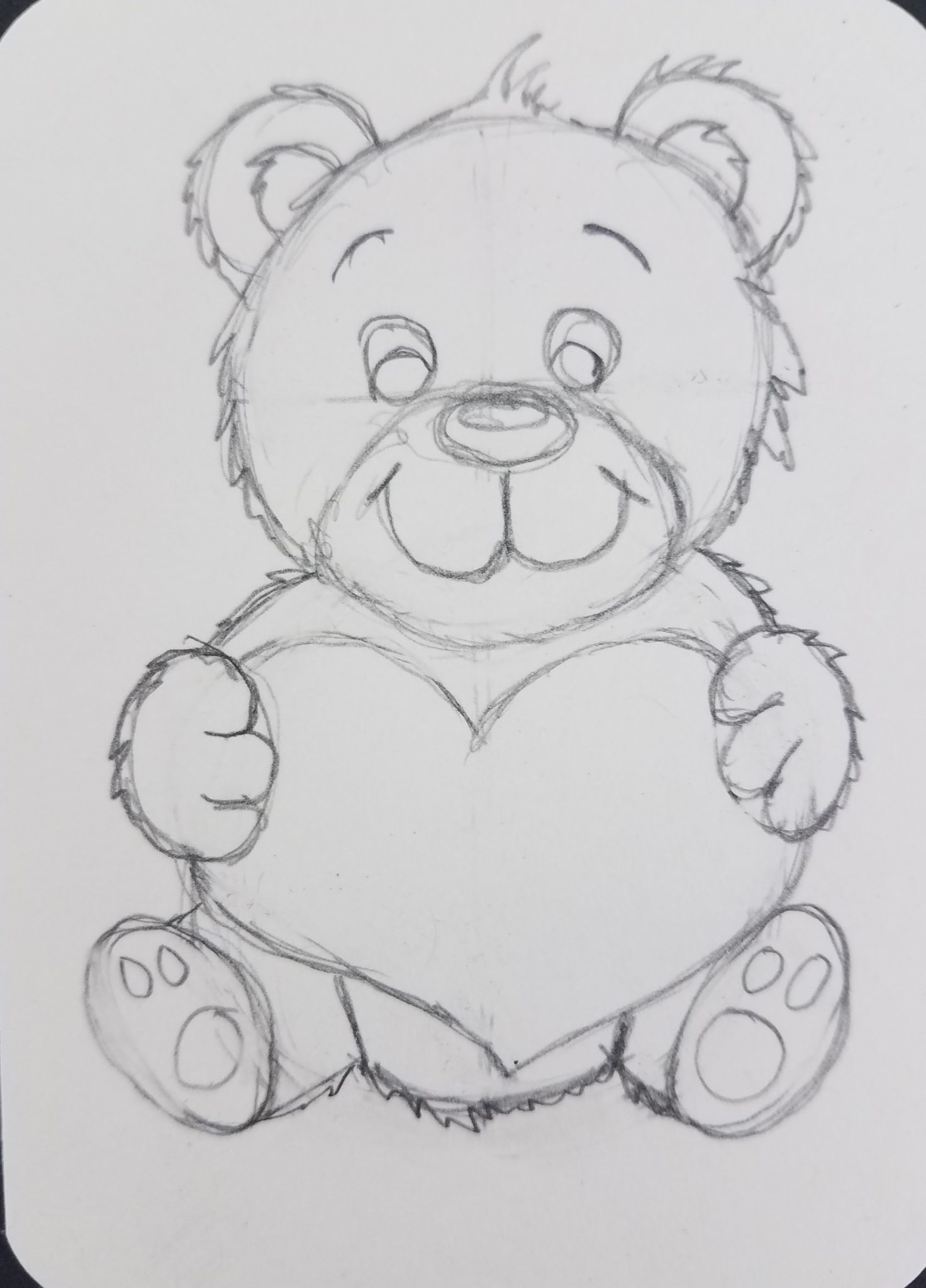 Мишка с сердечком рисунок карандашом