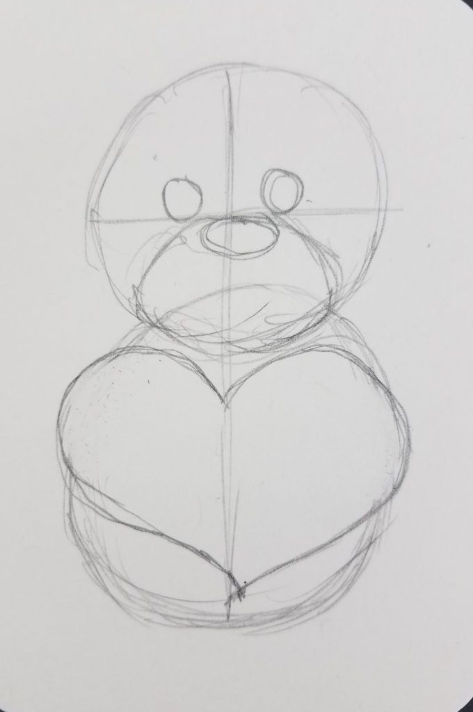 How-To-Draw-A-Teddy-Bear-With-Heart-Heart-Rough