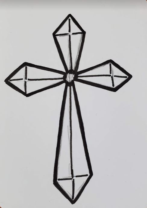 how to draw a cross with vines step by step