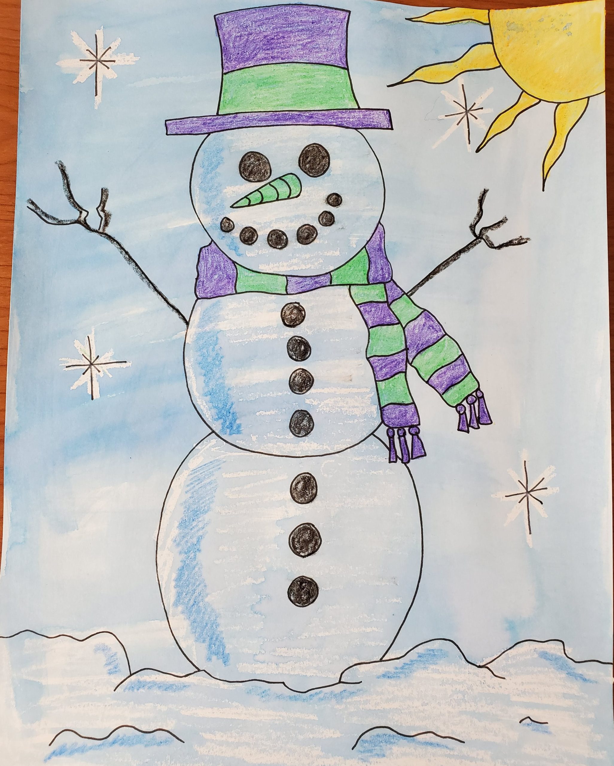 Wax Resist Snowman Art Project For Kids Art By Ro