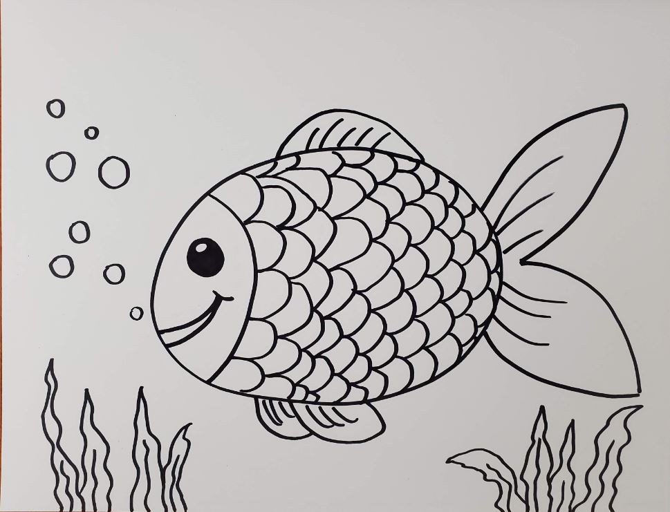 Easy How to Draw a Fish Tutorial and Fish Coloring Page