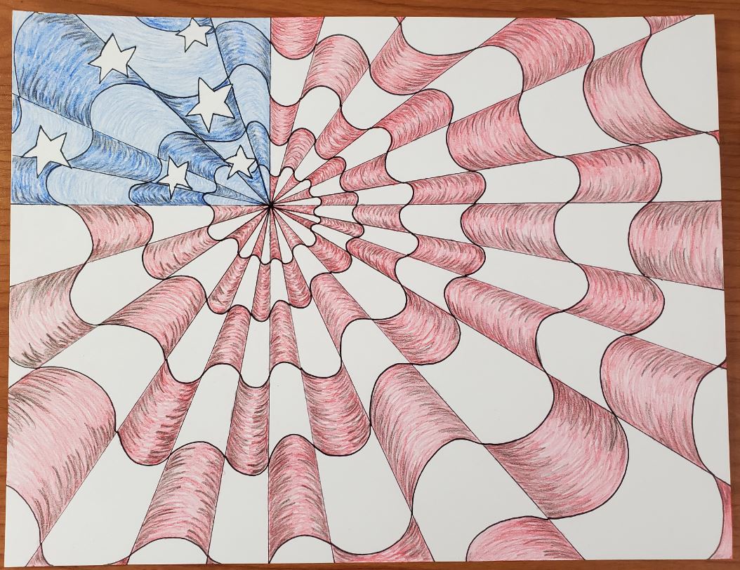 Patriotic Op Art Drawing Stripes Shaded2