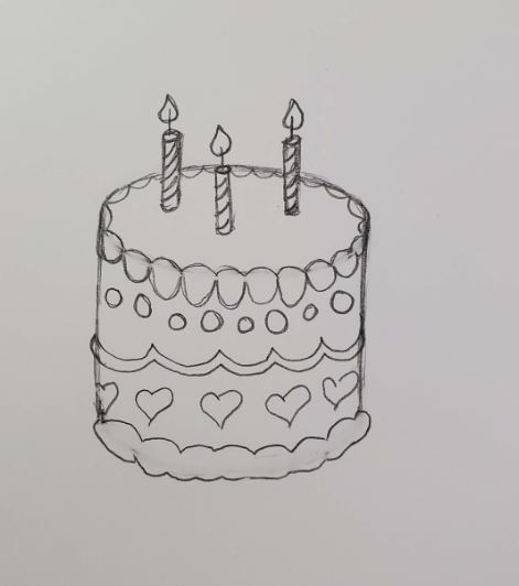Sketch draw birthday cake cartoon Royalty Free Vector Image