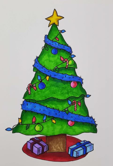 Color Pencil Drawing Christmas Tree With Four Colored Pencils On Paper  Backgrounds | JPG Free Download - Pikbest