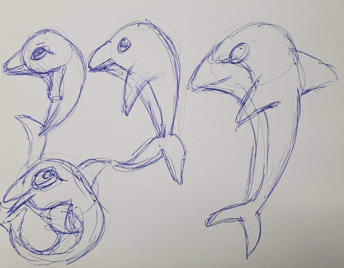 Artistic Dolphin Drawing with Iconographic Symbolism Stock Image - Image of  sketch, tattoo: 296404381
