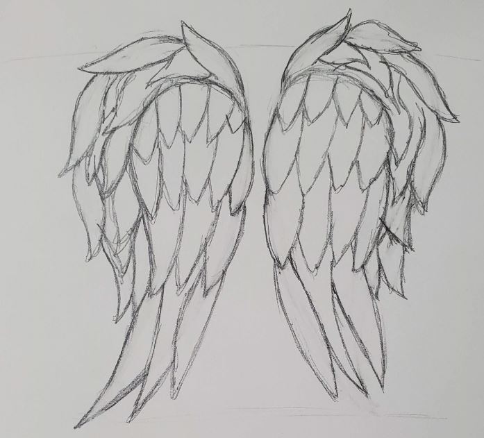 pencil drawing of angel wings