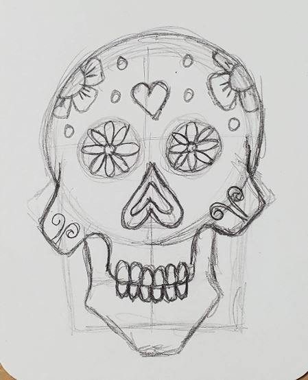 sugar skull and flowers drawing