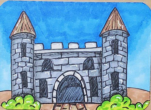 how to draw a 3d castle