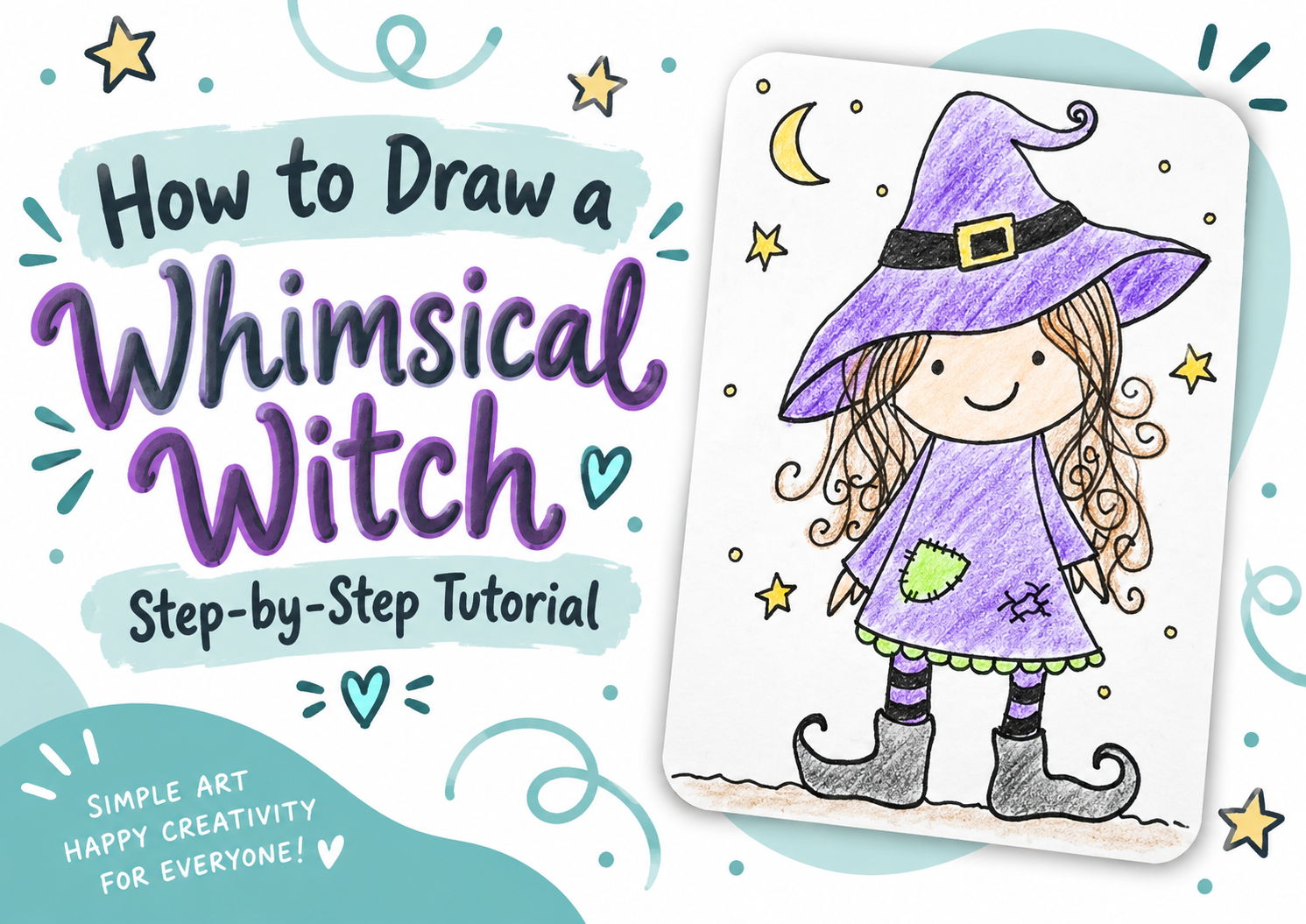 Whimsical Witch Drawing | Easy Step-by-Step Tutorial 