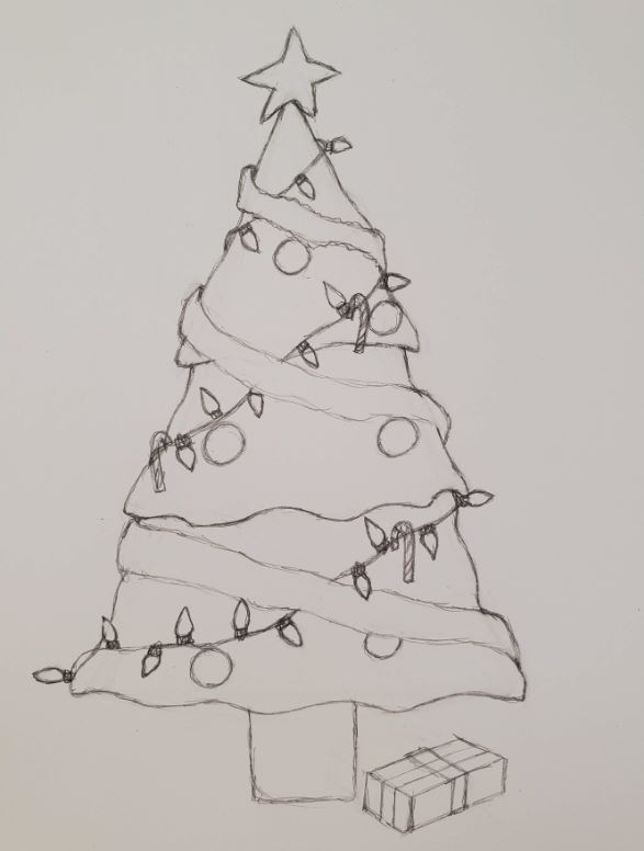 Xmas-Tree-Drawing-with-Presents-Present